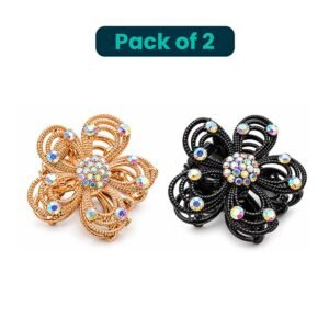 Pack of 2 Flower Hair Claw Clips with Rainbow Crystal Details