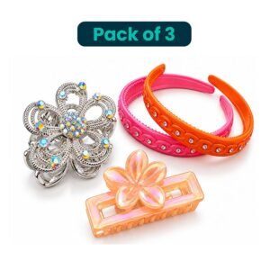 Pack of 3 Hair Accessories Set with Crystal Flower Clip Hairbands and Flower Claw Clip