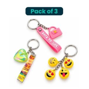 Pack of 3 Cute Keychains with Pink Handbag Heart and Emoji Charms