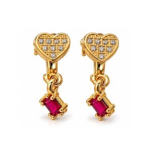 Gold Tone Heart Crystal Drop Earrings