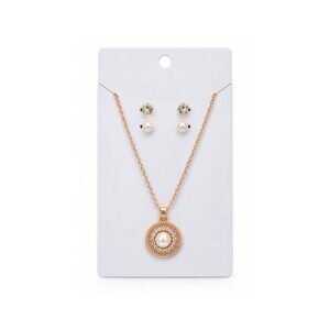 Gold Tone Round Pearl Necklace & Earrings Set