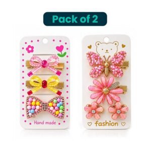 Pack of 2 Girls Hair Clip Sets with Bows Butterfly and Flower Designs