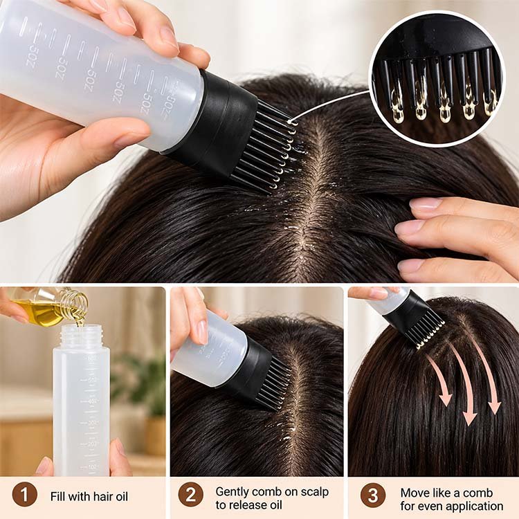 Hair Dye and Oil Applicator Bottle with Comb Nozzle and Measuring Scale - Image 4