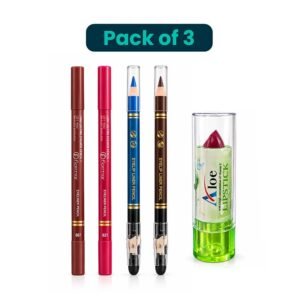 Makeup Essentials Set with Lip Liners Eyeliner Pencils & Aloe Lipstick - Pack of 3