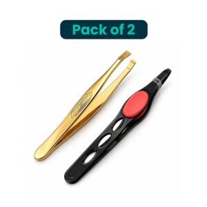 2-Piece Black & Gold Eyebrow Tweezer Set