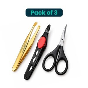 3-Piece Eyebrow Grooming Tweezers & Scissors Set